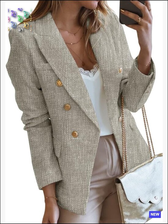 Jackets & Blazers - Tweed Blazer Double Breasted Open Front Slim Fit Business Casual Chic